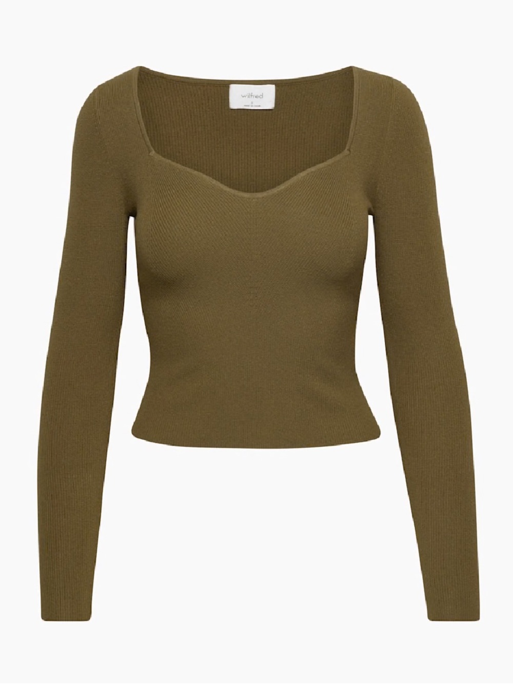 Wilfred Olive Knit Sweetheart Neck Long-Sleeve Top